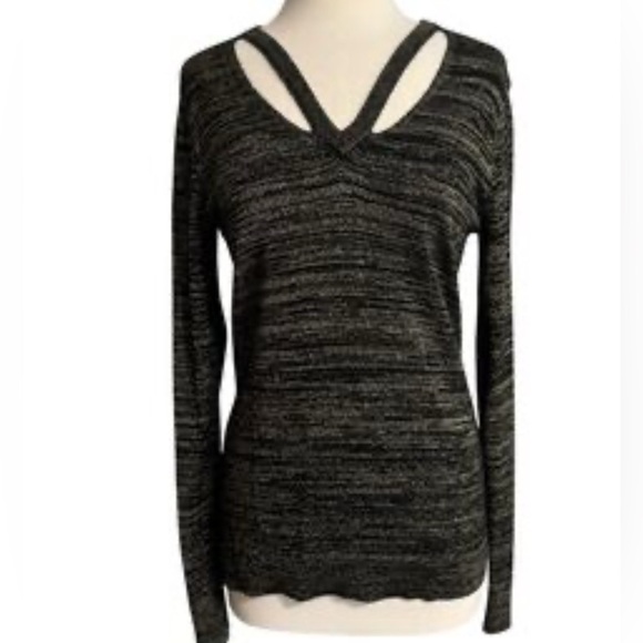 Carmen Marc Valvo Metallic Sweater Blouse Black Gold SZ S NWT - Picture 8 of 8